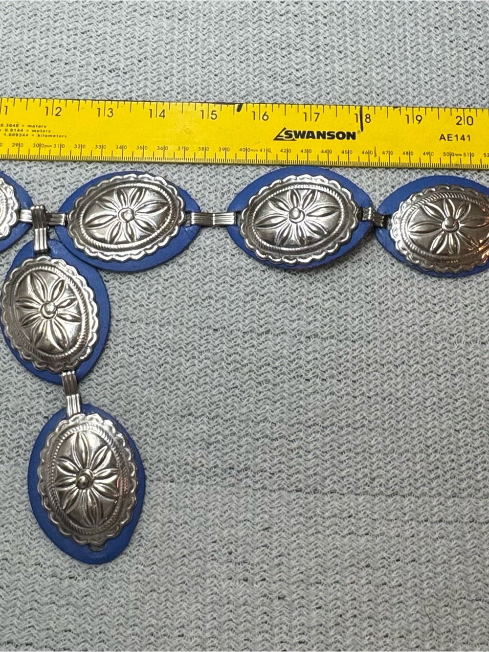 Women's Blue Leather 30” Concho Belt with Silver-Tone Medallions